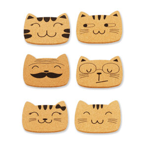 Glass saucer cork cat 6 pieces 