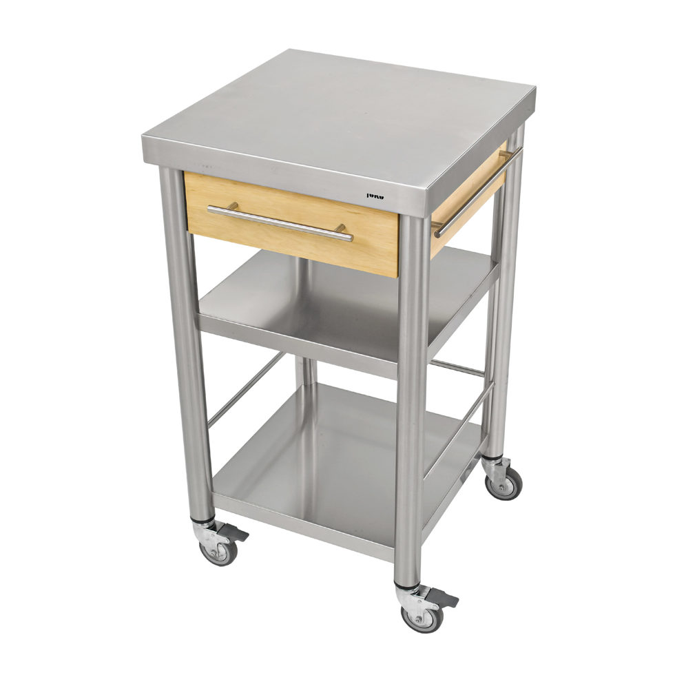 Chariot de cuisine hêtre blanc inox1 tiroir50 x 50 Chariot de cuisine hêtre blanc inox1 tiroir50 x 50