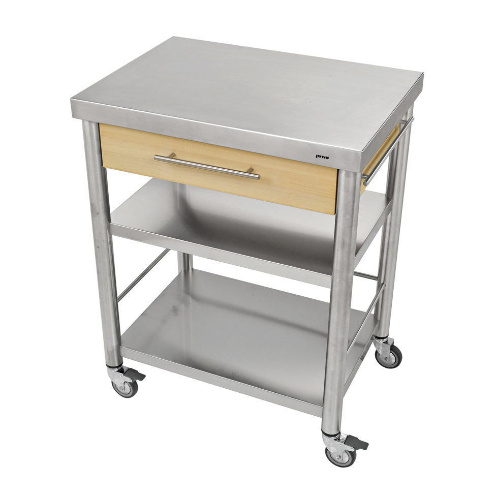 Chariot de cuisine hêtre blanc inox1 tiroir50 x 70 Chariot de cuisine hêtre blanc inox1 tiroir50 x 70