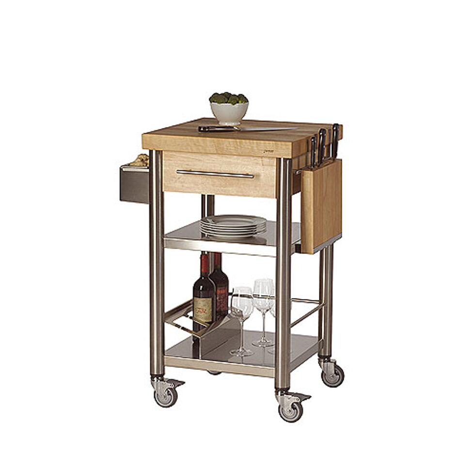 Wagon-cuisine en bois longitudinal de hêtre blanc,1 tiroir50 x 50 